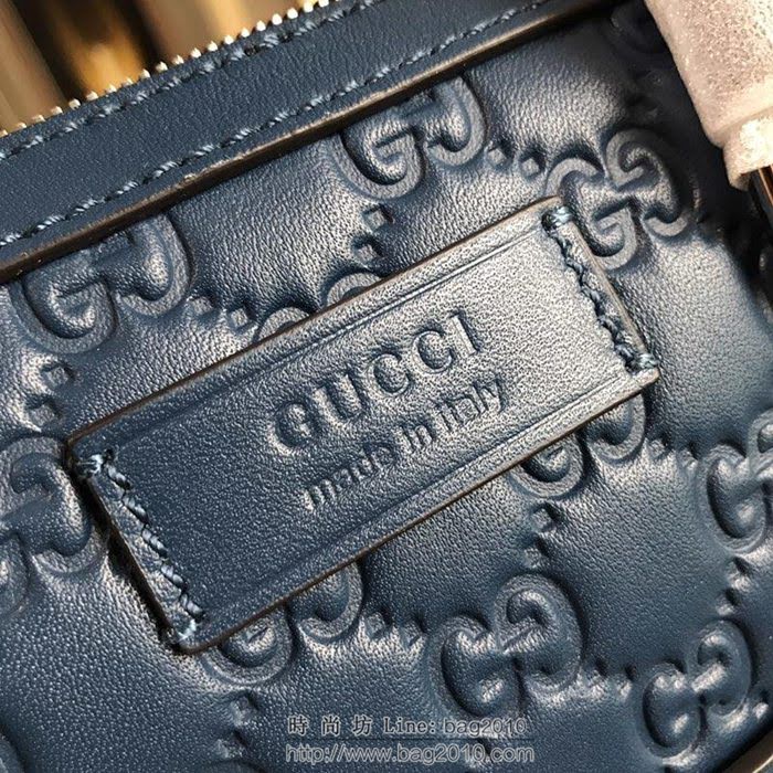 GUCCI 古馳男包 新款 451169 藍色 牛皮壓花 男士公事包 Gucci男手提包